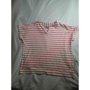 Objectives Top Womens Large White Pink Striped Boxy Fit Short Sleeve V-Neck